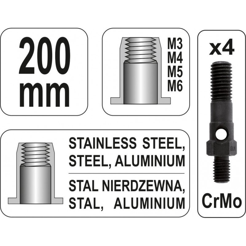 Pince à rivets aveugles Yato aluminium/acier Ø2,4/3,2/4,0/4,8mm - Ma Carte  Électronique